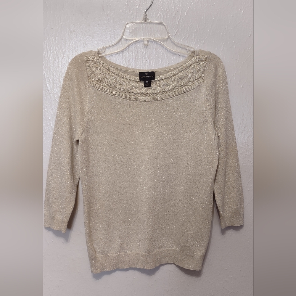 Muted Gold Colored 3/4 Sleeve Women's Sweater Size Petite Small Holiday